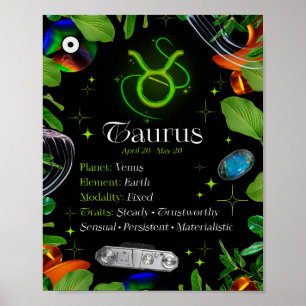 Taurus Zodiac Sterrenbeeld Y2K Zwart 4:5 Poster
