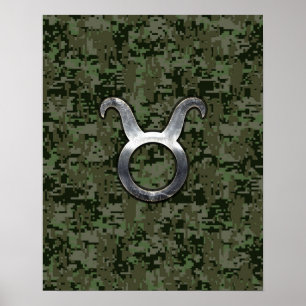 Taurus Zodiac-symbool op Green Digital Camo Poster