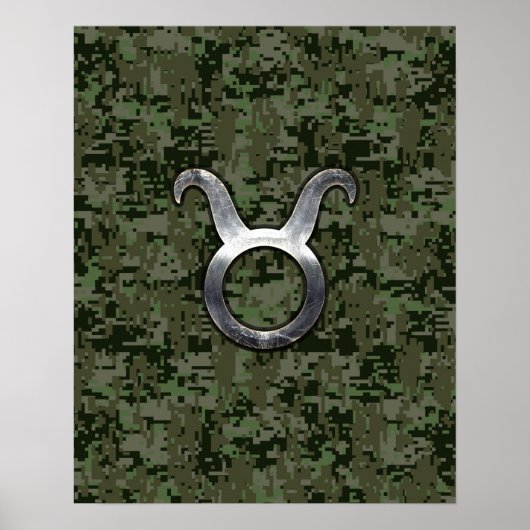 Taurus Zodiac-symbool op Green Digital Camo Poster (Voorkant)