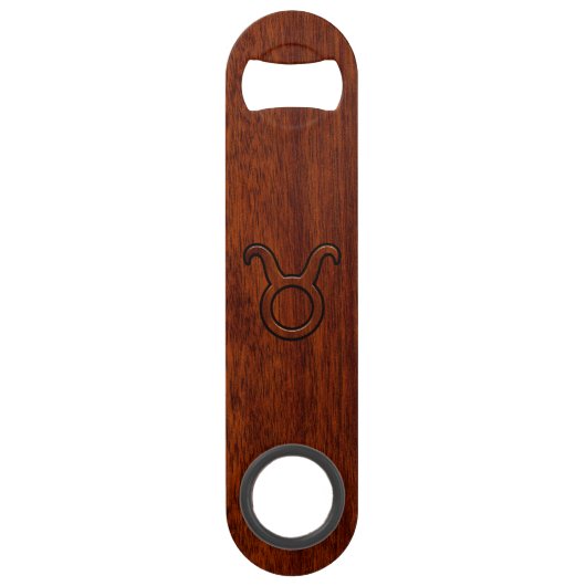 Taurus Zodiac Symbool op Mahogany Decor Speed Flessenopener (Voorkant)