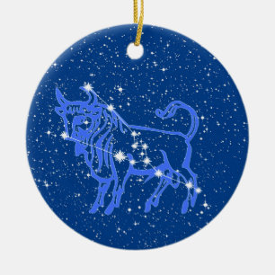 Taurus Zodiac-teken met sterren op diep blauw Keramisch Ornament