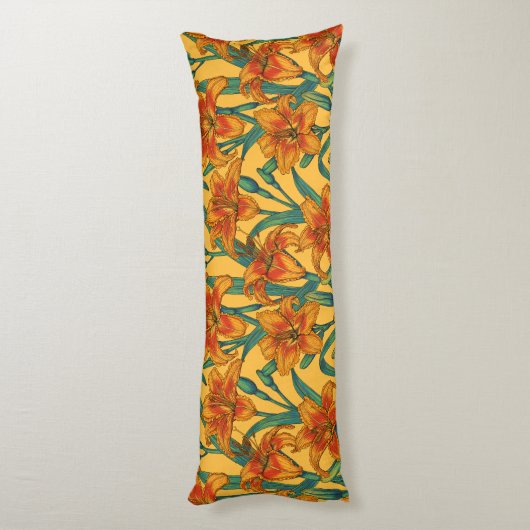 Tawny daglilbloemen, blauw en geel lichaamskussen (Achterkant (Verticaal))