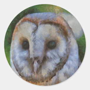 Tawny Owl in Pointillism Art Ronde Sticker