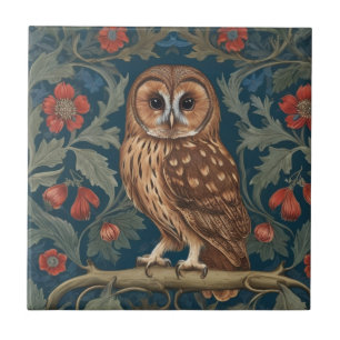 Tawny Owl William Morris stijl Links tegenover Tegeltje
