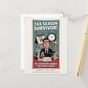 Tax Season Survivor 2024 Retro Humor Briefkaart