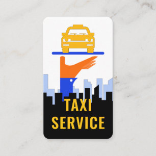 Taxi-auto op serveerblad Stad Silhouet Visitekaartje