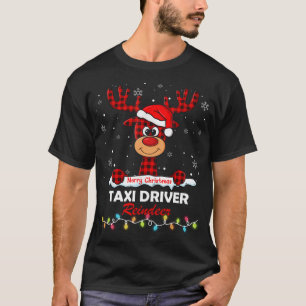 Taxi Chauffeur Rendier Kerstman Hoed Buffalo Plaid T-shirt