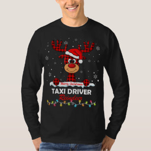Taxi Chauffeur Rendier Kerstman Hoed Buffalo Plaid T-shirt