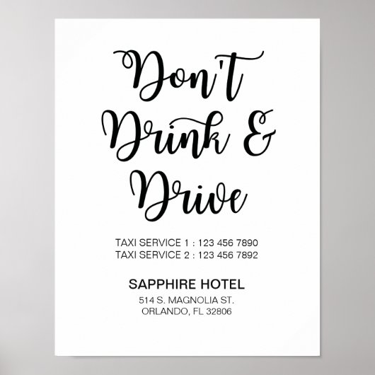 Taxi Information Wedding Sign | Moderne kalligrafi Poster (Voorkant)