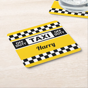 Taxichauffeur Yellow Cab van de dienstregeling Vierkante Kartonnen Onderzetter
