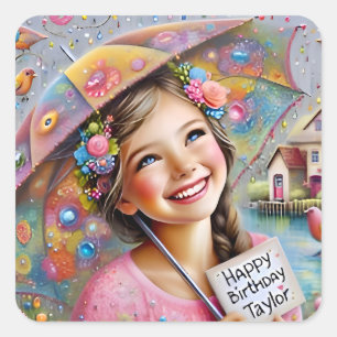 TAYLOR ~ GELUKKIGE VERJAARDAG ~ Paraplu ~ Vierkante Sticker