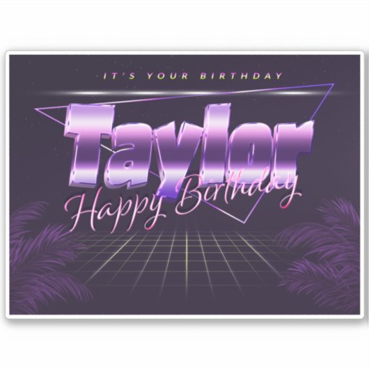 Taylor Name Vorname lila retro Sticker Geburtstag (Voorkant)