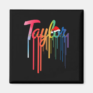 Taylor Voornaam Santa Hat Kleurrijke Print Taylor Magneet