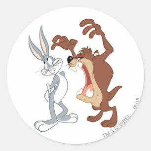 TAZ™ en BUGS BUNNY™ zijn niet eens aan elkaar geko Ronde Sticker