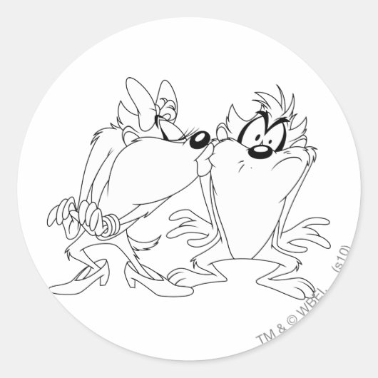 TAZ™ en She-Devil Ronde Sticker (Voorkant)