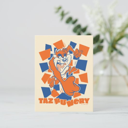 TAZ™ Hungry Smashing Through Checker Briefkaart (Staand voorkant)