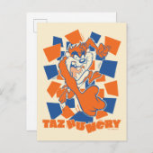 TAZ™ Hungry Smashing Through Checker Briefkaart (Voorkant / Achterkant)