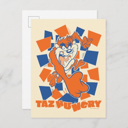 TAZ™ Hungry Smashing Through Checker Briefkaart (Voorkant / Achterkant)