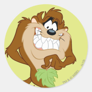 TAZ™ met een blad Ronde Sticker