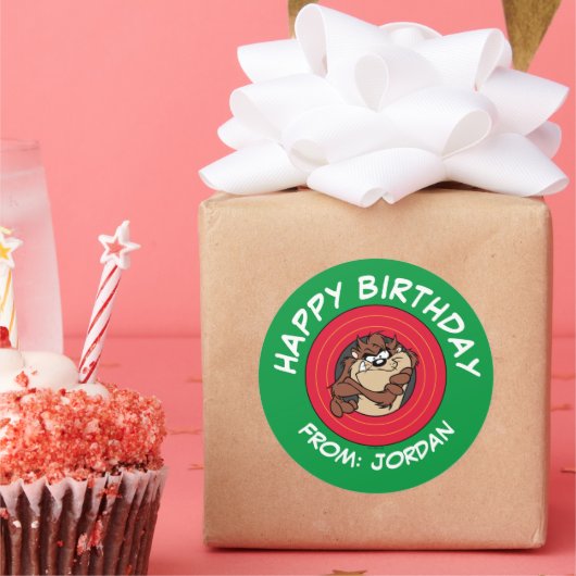 TAZ™ via LOONEY TUNES™ Circle | Gefeliciteerd Ronde Sticker (Feest)