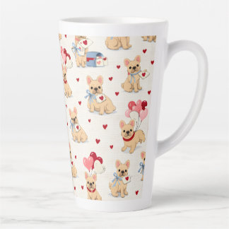 Taza adorable de Bulldog Francés con corazones. Latte Mok