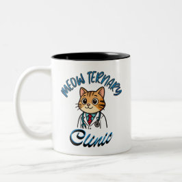 Taza bicolor. Cat Doctor Veterinarian Mug. Tweekleurige Koffiemok