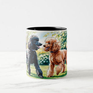 Taza de cerámica con dos caniches juguetones tweekleurige koffiemok