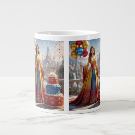 Taza de Princesa – Diseño de Cumpleaños con Pastel Extra Grote Beker (Voorkant)