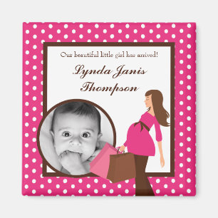 {TBA} 2 "x2" Pink Mod Mom Polk Aankondigingsmagnee Magneet