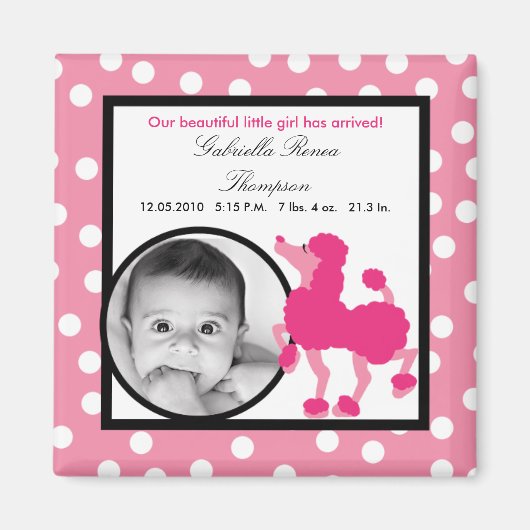 {TBA} 2"x2"Pink Poodle Paris Aankondigingsmagneet Magneet (Voorkant)