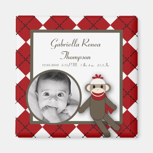 {TBA} 2 "x2" Red Sock Monkey Aankondigingsmagneet Magneet (Voorkant)
