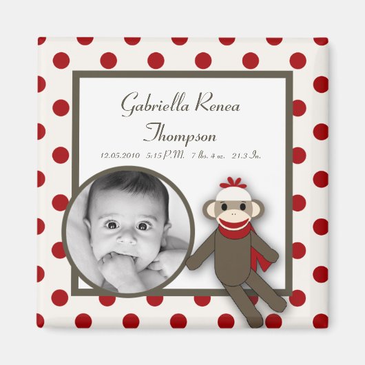 {TBA} 2 "x2" Red Sock Monkey Aankondigingsmagneet Magneet (Voorkant)
