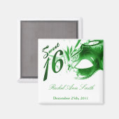 {TBA} 2"x2" Sweet 16 Green Party Favor Magnet (Recto/Verso)