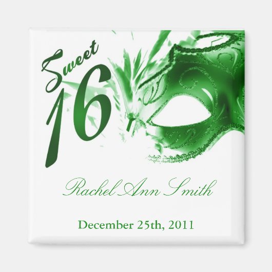 {TBA} 2"x2" Sweet 16 Green Party Favor Magnet (Devant)