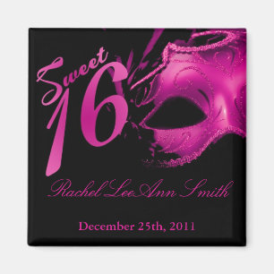{TBA} 2"x2" Sweet 16 Hot Rose Party Favor Magnet