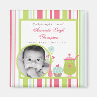 {TBA} 2 "x2" Tea Party Roze Aankondigingsmagneet