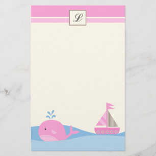 {TBA} 5,5 x 8,5-inch Briefpapier roze zeilboot wal