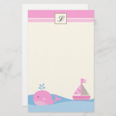 {TBA} 5,5 x 8,5-inch Briefpapier roze zeilboot wal (Voorkant / Achterkant)