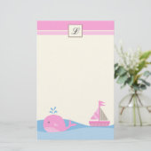 {TBA} 5,5 x 8,5-inch Briefpapier roze zeilboot wal (Staand voorkant)