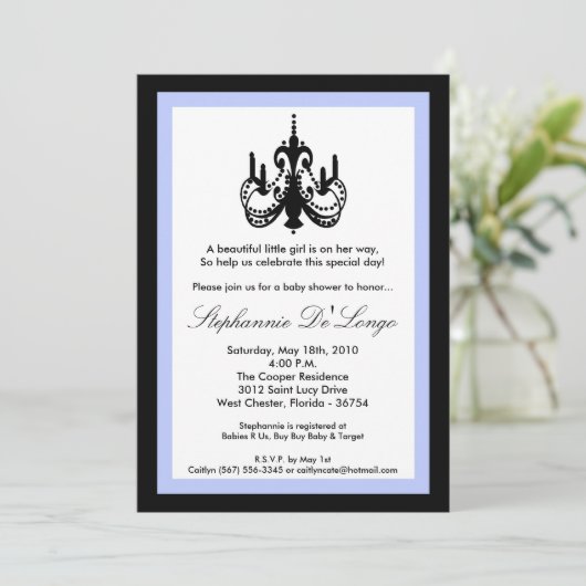 {TBA} 5x7 Chandelier Blue Baby shower Invitation Kaart (Staand voorkant)