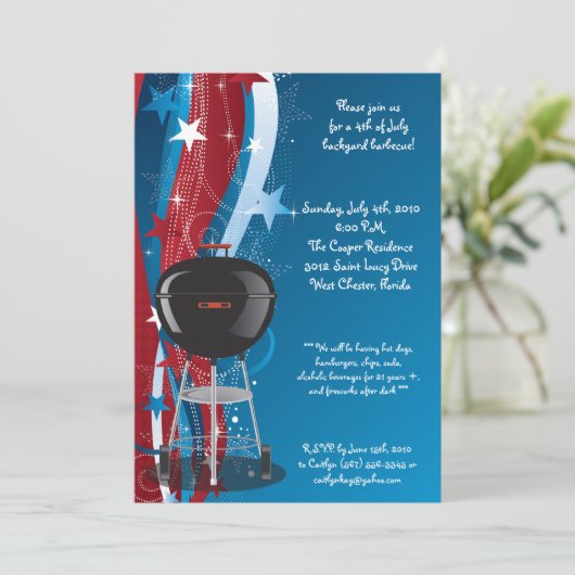 {TBA} 5x7 Vierde 4e juli barbecue Uitnodiging (Staand voorkant)