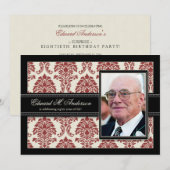 {TBA} Années d'or Damask Birthday Invitation (roug (Devant / Derrière)