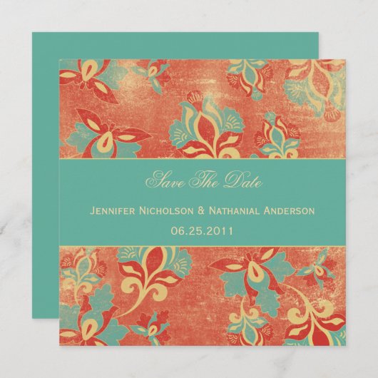 TBA -  Aqua en Tangerine sparen de Datum Save The Date (Voorkant / Achterkant)