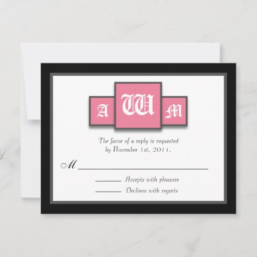 {TBA} Cartes Tri-Monogramme Rose Moderne Réponse / (Devant)