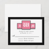 {TBA} Cartes Tri-Monogramme Rose Moderne Réponse / (Devant / Derrière)