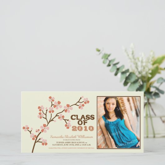 TBA Cherry Blossom Afstuderen Aankondiging (koraal (Staand voorkant)