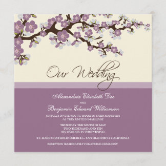 {TBA} Cherry Blossom Wedding Invitation (lila) Kaart