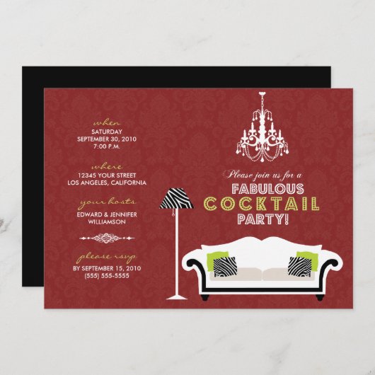 {TBA} Chic Zebra Cocktail (rode) Uitnodiging van d (Voorkant / Achterkant)