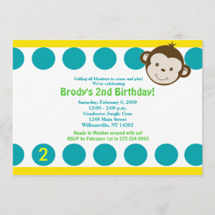 {TBA} Cute Mod Monkey Blue/Yellow Birthday 5x7 Kaart