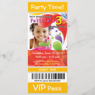 ::TBA: Fun Kinder VIP Ticket Photo Party (geel) Kaart